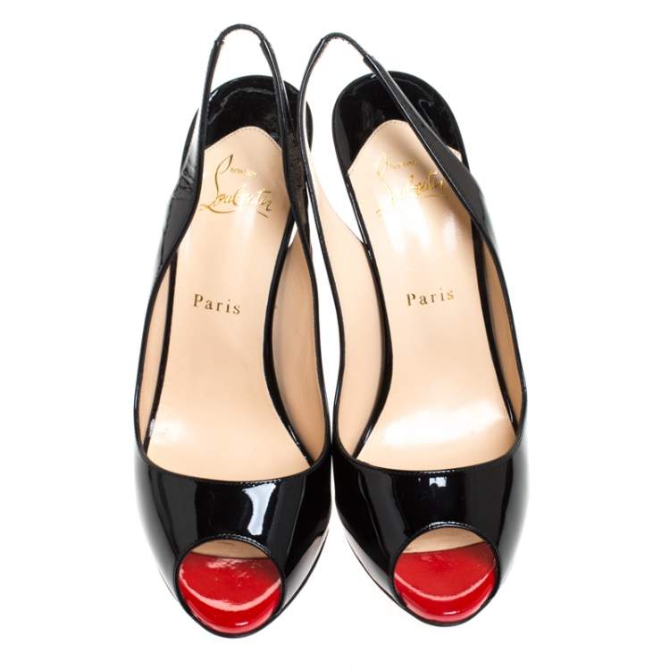 Pre Owned Christian Louboutin Black Patent Leather Flo Peep Toe Slingback Sandals Size 40