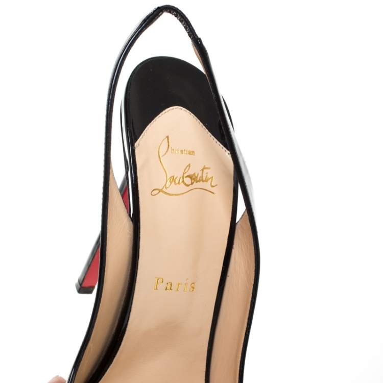 Pre Owned Christian Louboutin Black Patent Leather Flo Peep Toe Slingback Sandals Size 40