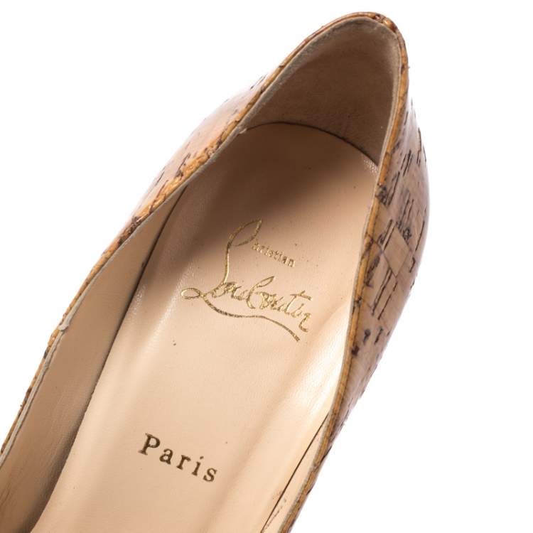 Pre Owned Christian Louboutin Beige Cork Lady Peep Toe Platform Pumps Size 40