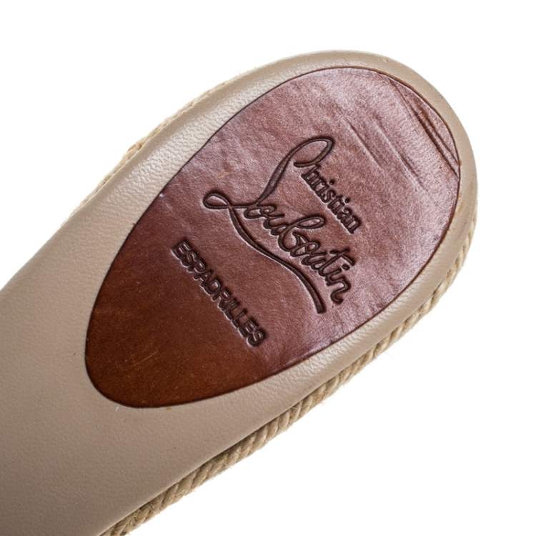 Pre Owned Christian Louboutin Beige Bow Espadrille Wedge Slides Size 39