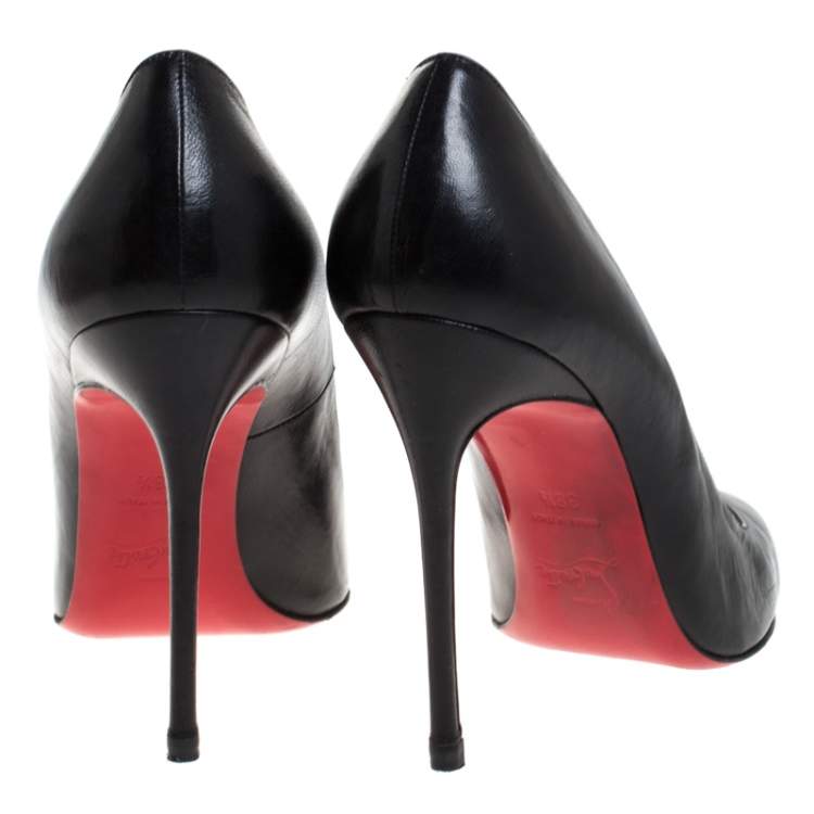 Pre Owned Christian Louboutin Black Leather Simple Pumps Size 38.5