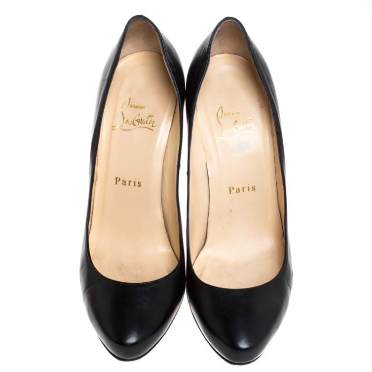 Pre Owned Christian Louboutin Black Leather Simple Pumps Size 38.5