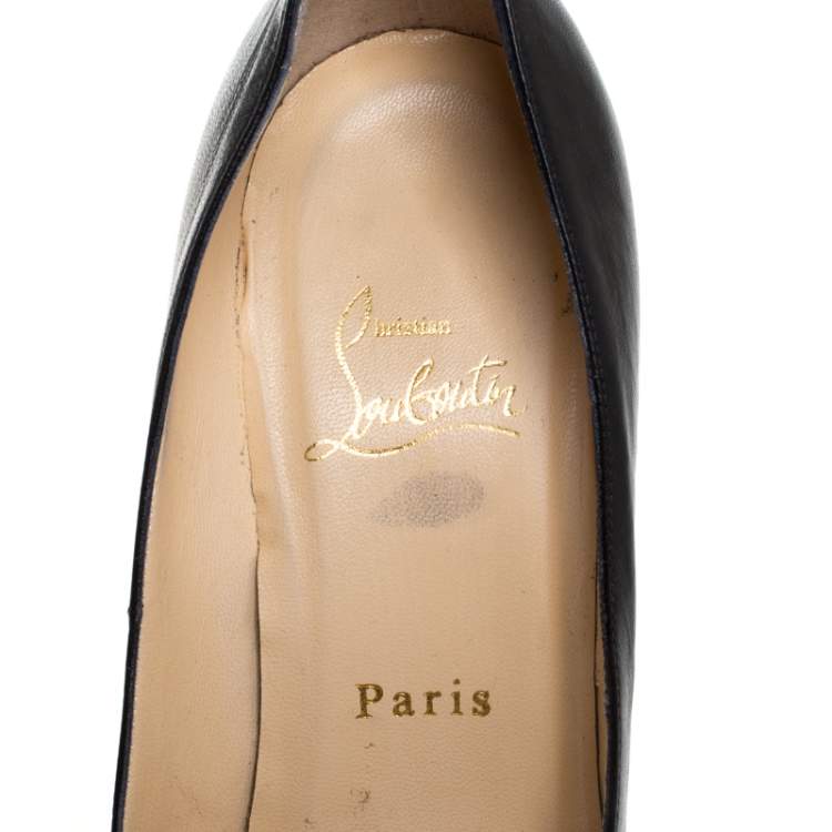 Pre Owned Christian Louboutin Black Leather Simple Pumps Size 38.5