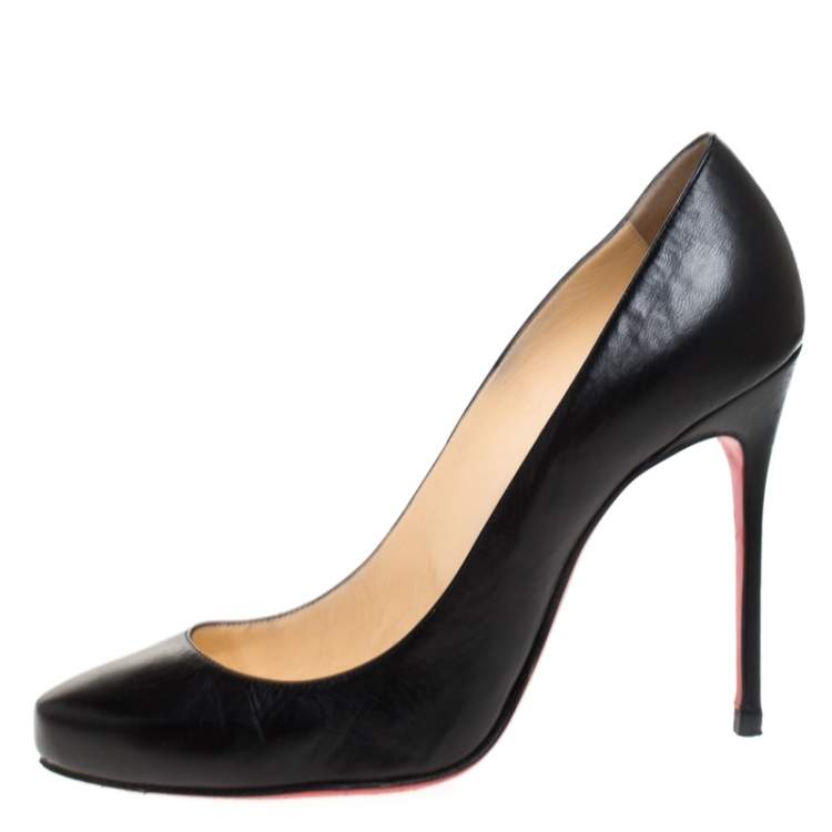 Pre Owned Christian Louboutin Black Leather Simple Pumps Size 38.5