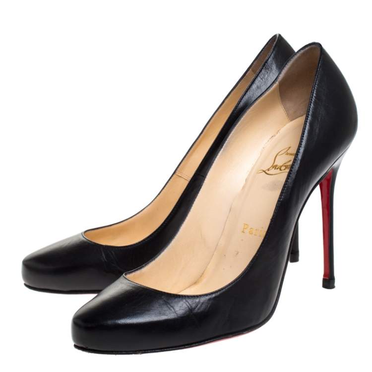 Pre Owned Christian Louboutin Black Leather Simple Pumps Size 38.5