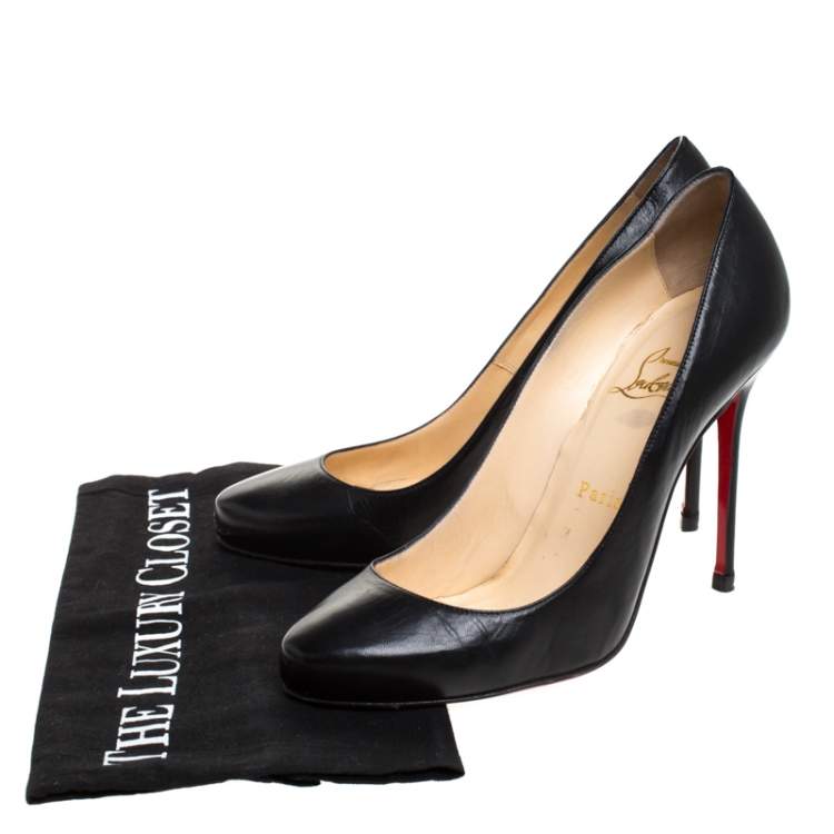 Pre Owned Christian Louboutin Black Leather Simple Pumps Size 38.5
