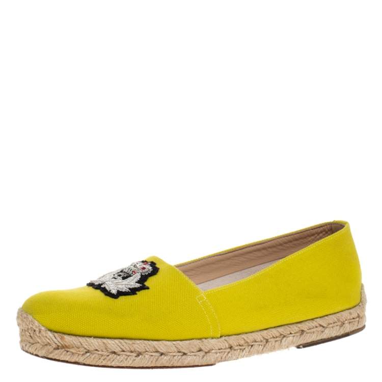 Pre Owned Christian Louboutin Yellow Canvas Gala Embroidered Crest Espadrille Loafers Side 38