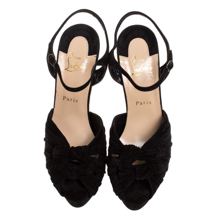 Pre Owned Christian Louboutin Black Suede Ionescadiva Platfrom Sandals Size 39.5
