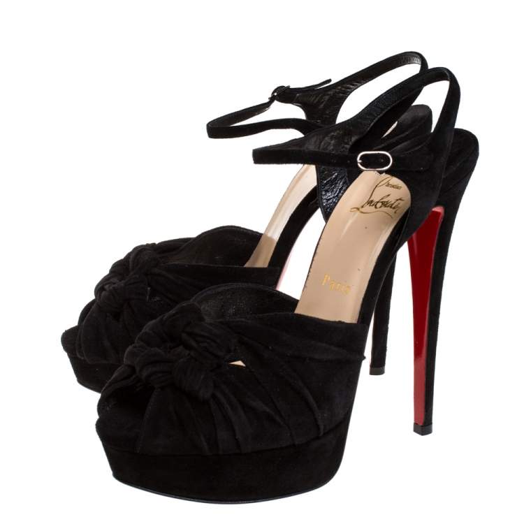 Pre Owned Christian Louboutin Black Suede Ionescadiva Platfrom Sandals Size 39.5