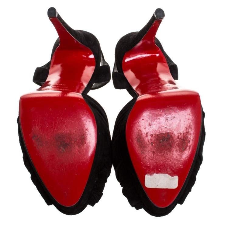 Pre Owned Christian Louboutin Black Suede Ionescadiva Platfrom Sandals Size 39.5