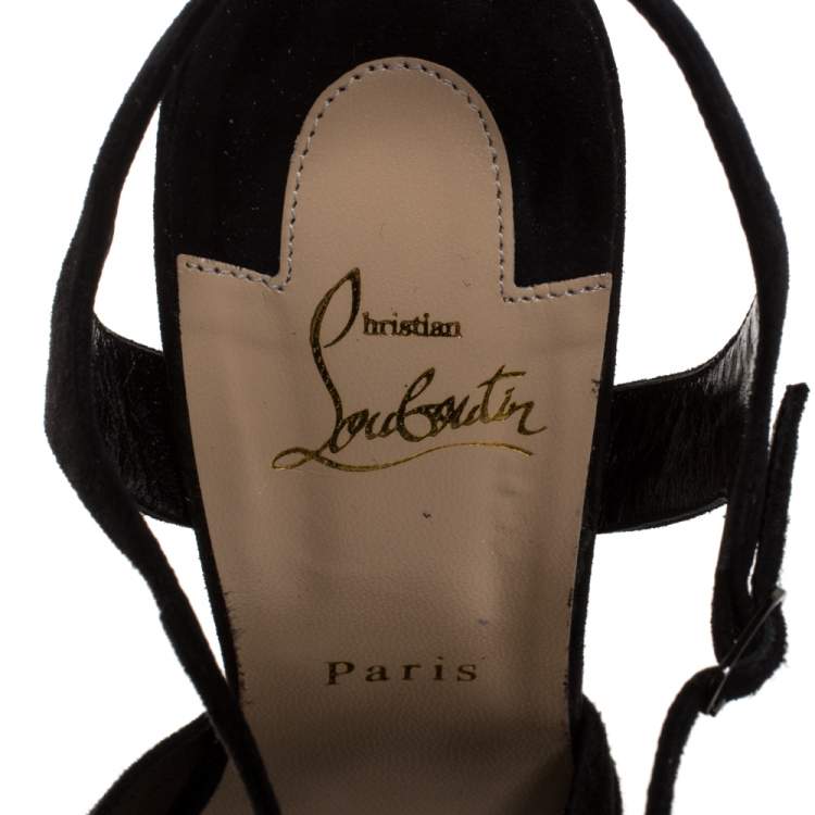 Pre Owned Christian Louboutin Black Suede Ionescadiva Platfrom Sandals Size 39.5