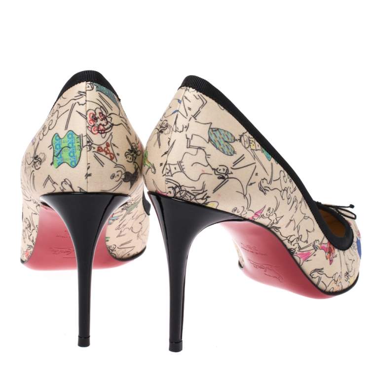 Pre Owned Christian Louboutin Multicolor Printed Satin Solasofia Pointed Toe Pumps Size 38.5