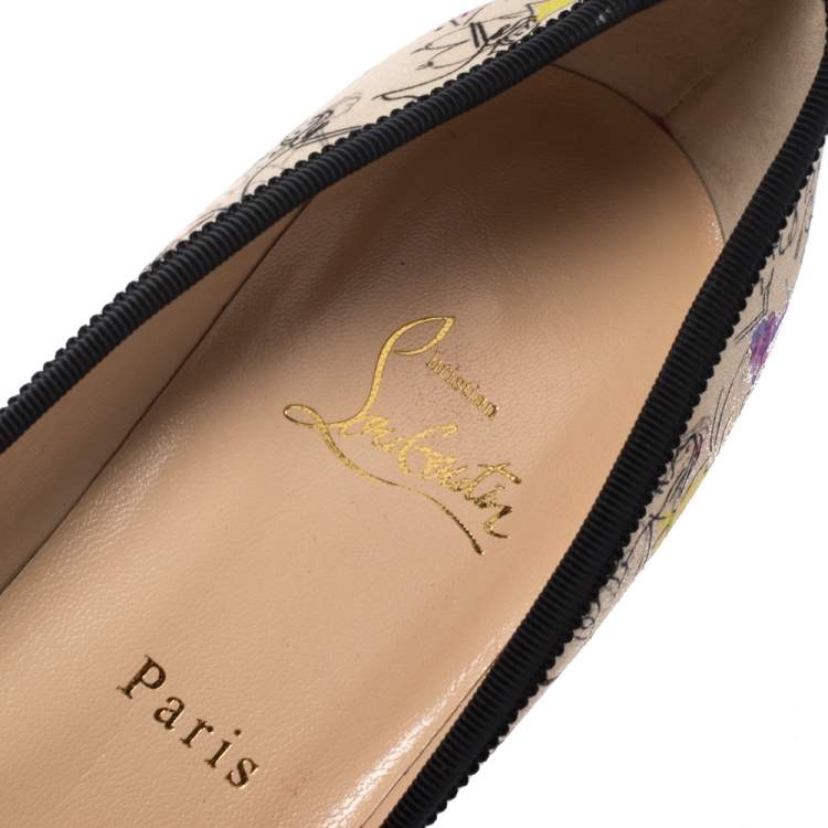 Pre Owned Christian Louboutin Multicolor Printed Satin Solasofia Pointed Toe Pumps Size 38.5
