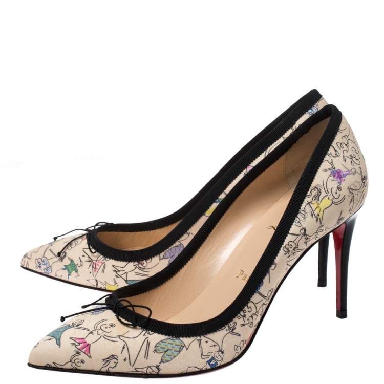 Pre Owned Christian Louboutin Multicolor Printed Satin Solasofia Pointed Toe Pumps Size 38.5
