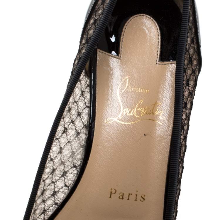 مملوكة مسبقًا Christian Louboutin Black Patent Leather and Mesh Miss Mix Bow Ballet Flats Size 37.5