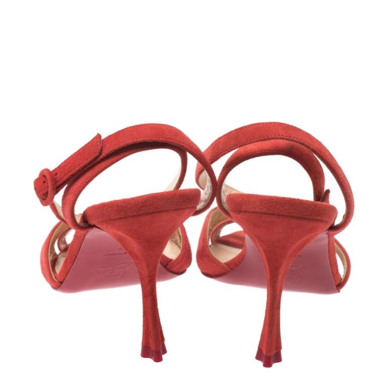Pre Owned Christian Louboutin Tangerine Suede Trezuma Ankle Strap Sandals Size 37