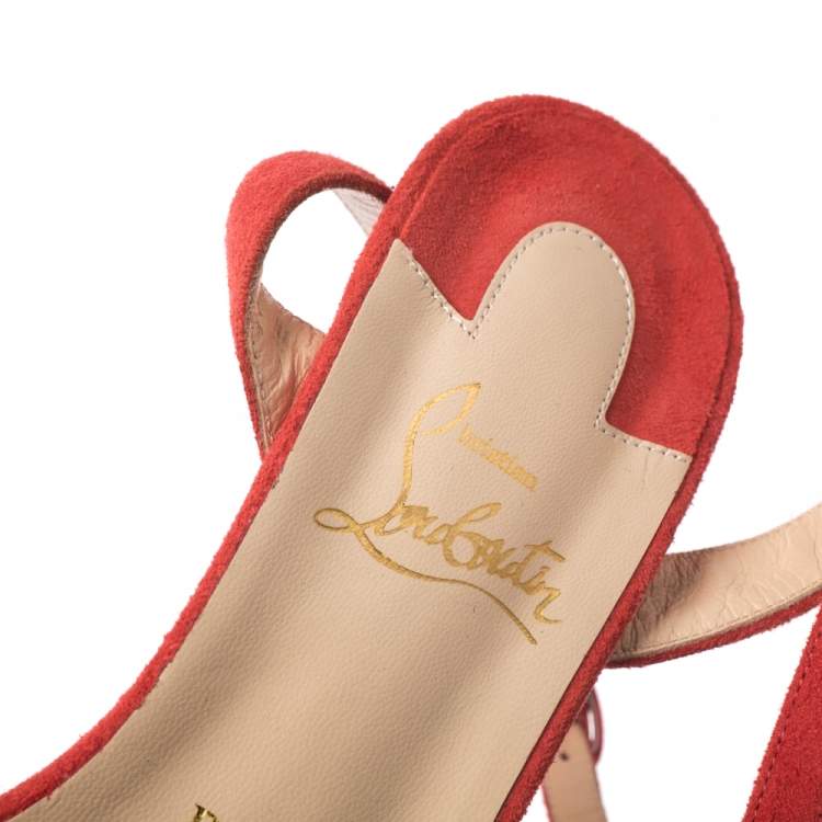 Pre Owned Christian Louboutin Tangerine Suede Trezuma Ankle Strap Sandals Size 37