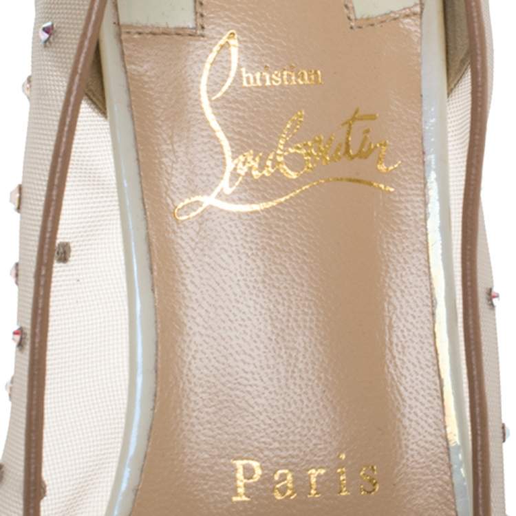 Pre Owned Christian Louboutin Pearl White Mesh and Patent Leather Follies Strass Ballet Flats Size 35