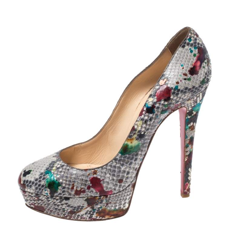 Pre Owned Christian Louboutin Multicolor Python Bianca Platform Pumps Size 37