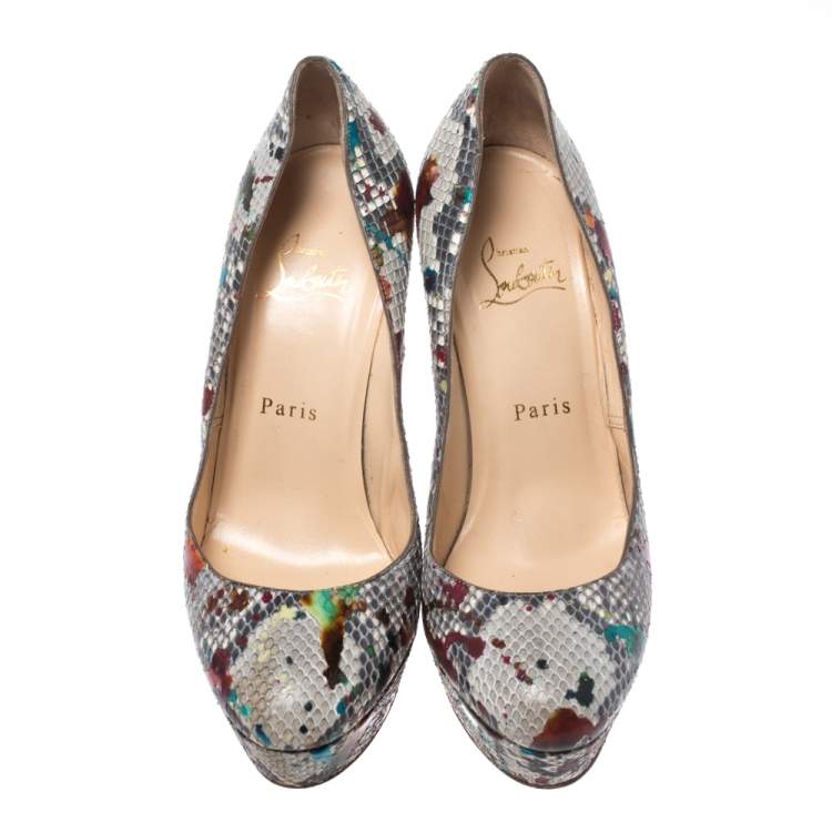 Pre Owned Christian Louboutin Multicolor Python Bianca Platform Pumps Size 37