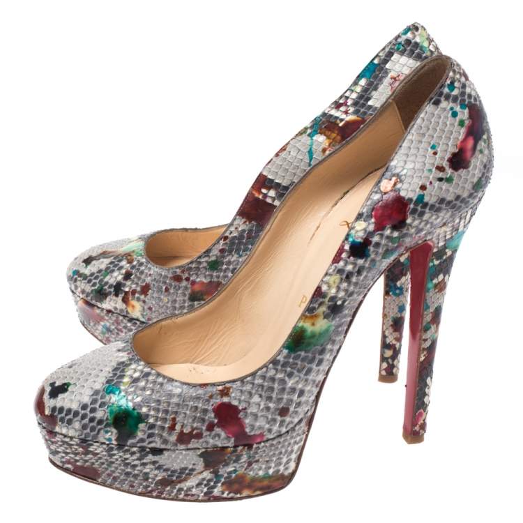 Pre Owned Christian Louboutin Multicolor Python Bianca Platform Pumps Size 37