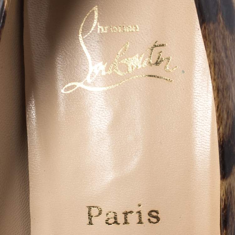 Pre Owned Christian Louboutin Multicolor Leopard Print Patent Leather Open Clic Peep Toe Platform Pumps Size 40.5