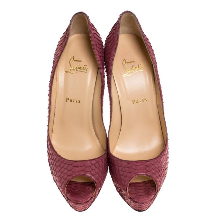 Pre Owned Christian Louboutin Pink Python Leather Lady Peep Toe Platform Pumps Size 41