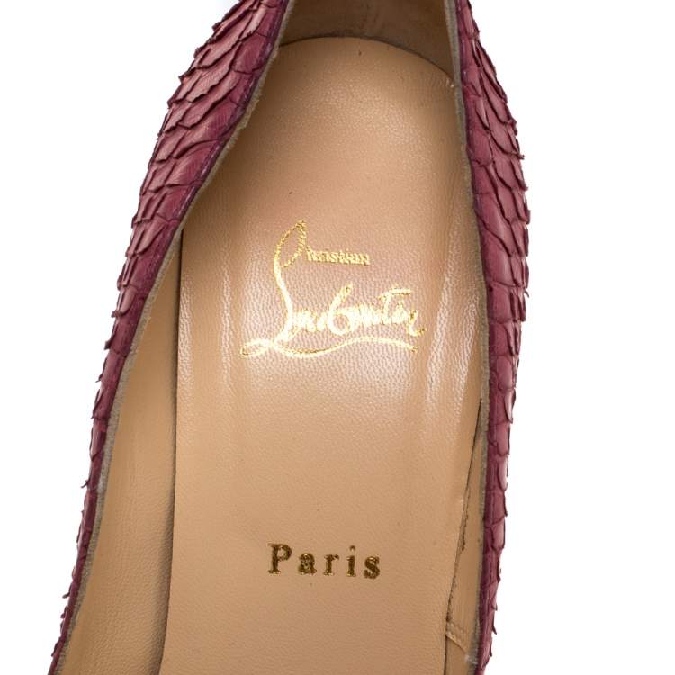 Pre Owned Christian Louboutin Pink Python Leather Lady Peep Toe Platform Pumps Size 41