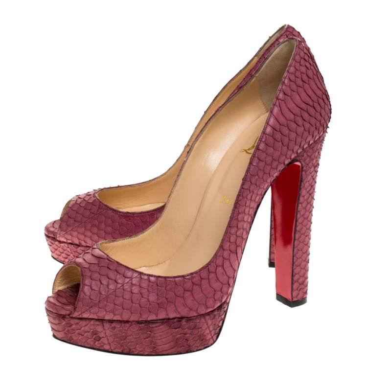 Pre Owned Christian Louboutin Pink Python Leather Lady Peep Toe Platform Pumps Size 41