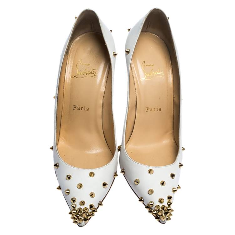 Pre Owned Christian Louboutin White Leather Degraspike Pumps Size 38.5