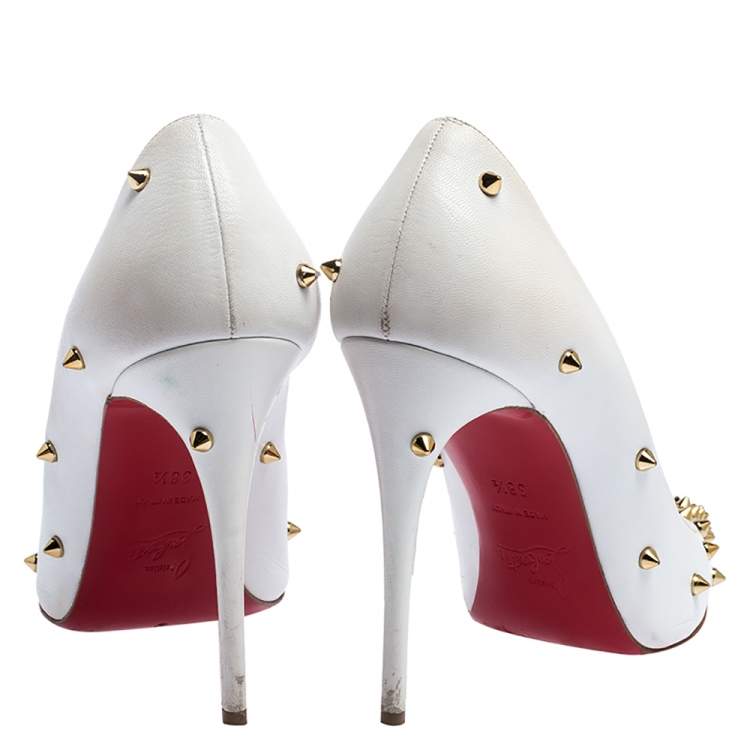 Pre Owned Christian Louboutin White Leather Degraspike Pumps Size 38.5