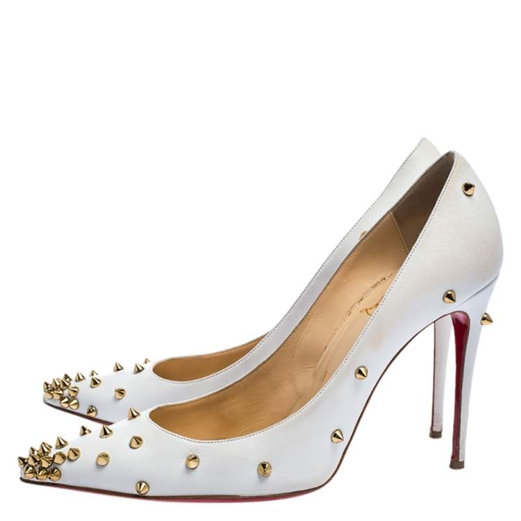 Pre Owned Christian Louboutin White Leather Degraspike Pumps Size 38.5