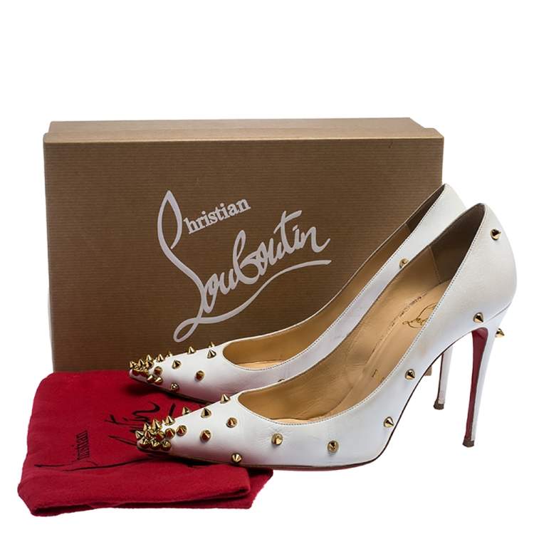 Pre Owned Christian Louboutin White Leather Degraspike Pumps Size 38.5