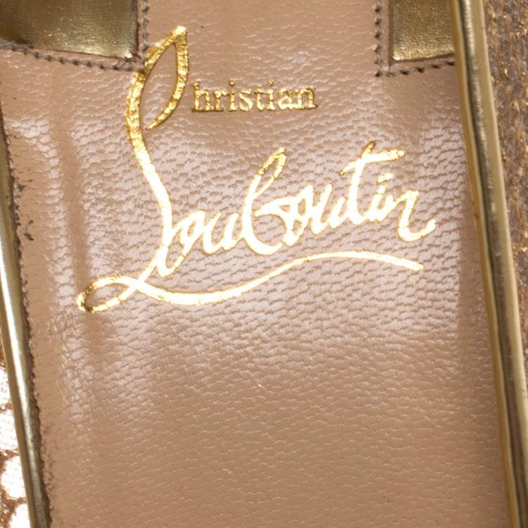 Pre Owned Christian Louboutin Gold Mesh And Leather Follies Resille Pointed Toe Pumps Size 41