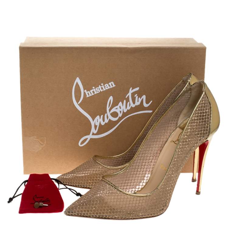 Pre Owned Christian Louboutin Gold Mesh And Leather Follies Resille Pointed Toe Pumps Size 41