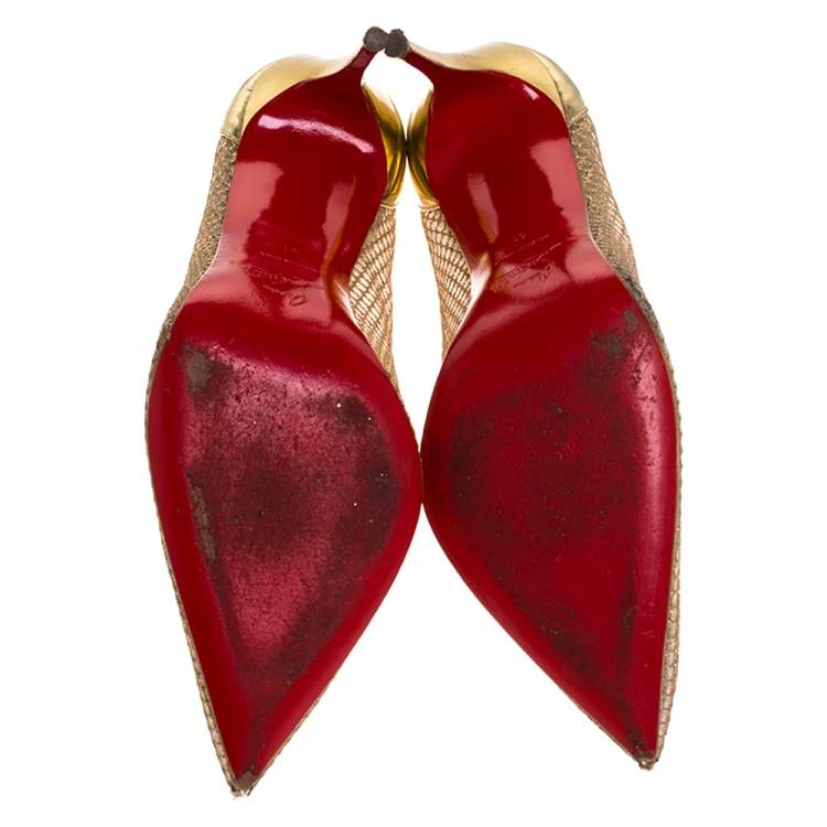 Pre Owned Christian Louboutin Gold Mesh And Leather Follies Resille Pointed Toe Pumps Size 41