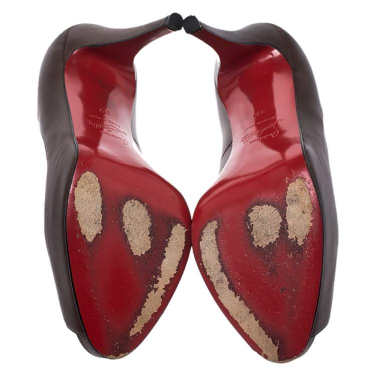 Pre Owned Christian Louboutin Brown Leather New Very Prive Peep Toe Pumps Size 39
