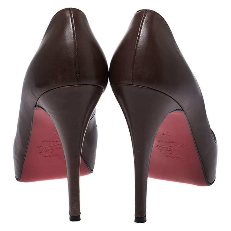 Pre Owned Christian Louboutin Brown Leather New Very Prive Peep Toe Pumps Size 39