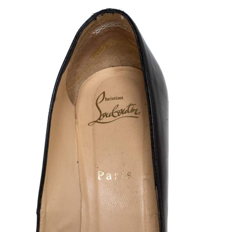 Pre Owned Christian Louboutin Black Leather Coroclic Cork Wedge Peep Toe Platform Pumps Size 39