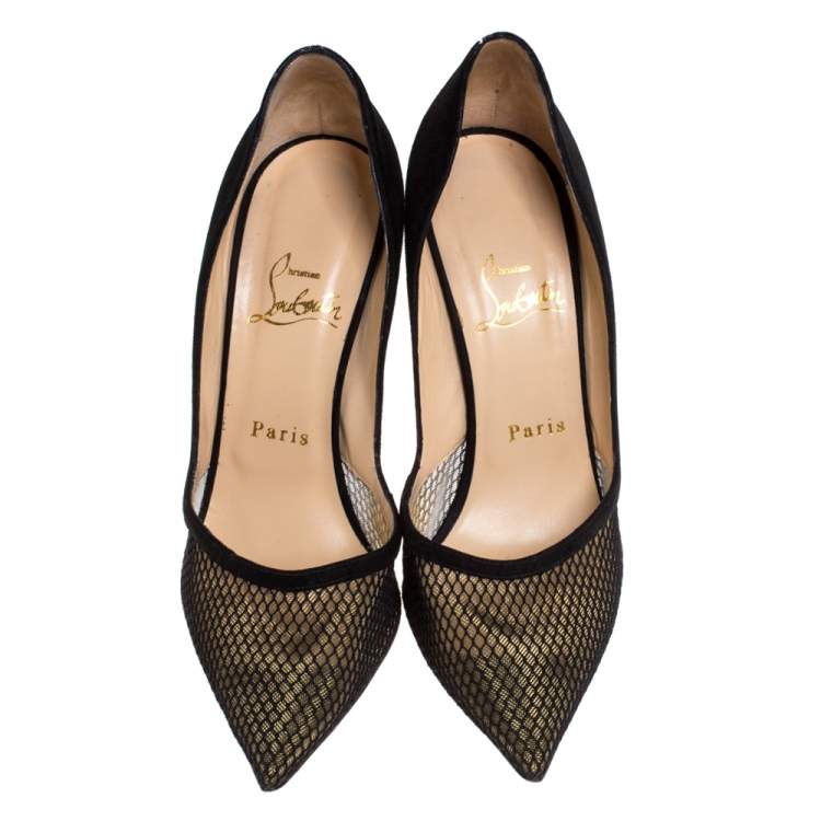 Pre Owned  Christian Louboutin Black Suede And Mesh Pointed Toe Pumps Size 37