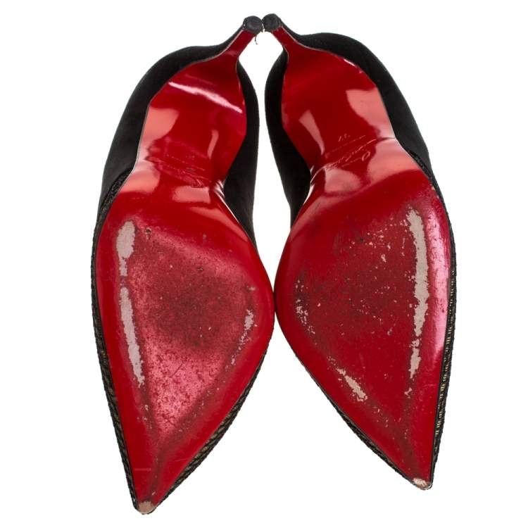 Pre Owned  Christian Louboutin Black Suede And Mesh Pointed Toe Pumps Size 37