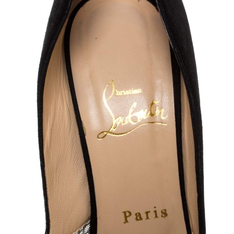 Pre Owned  Christian Louboutin Black Suede And Mesh Pointed Toe Pumps Size 37