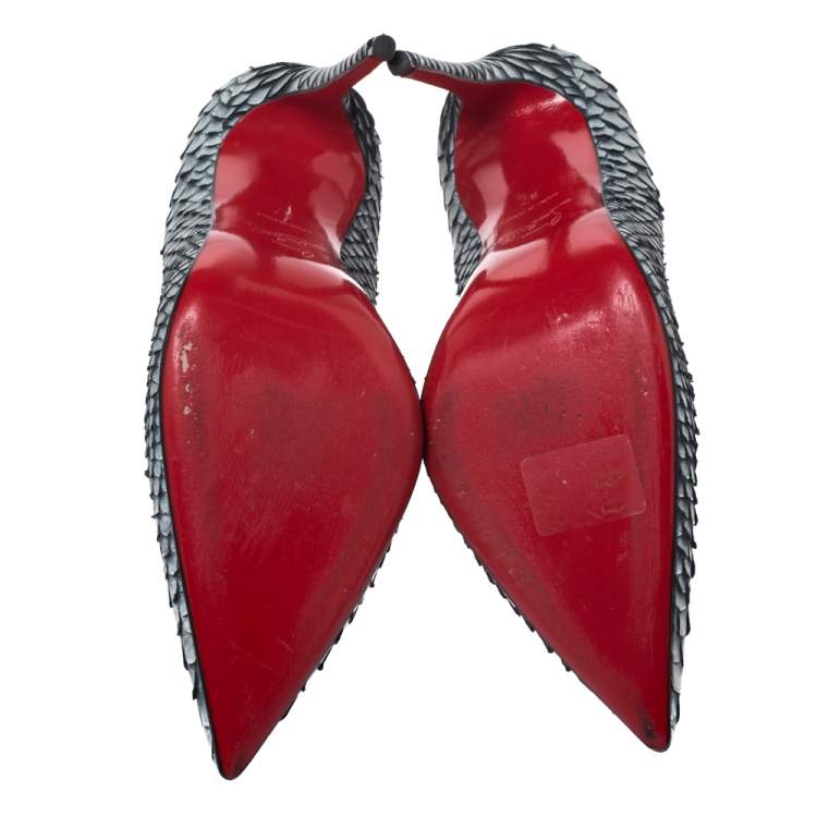 Pre Owned Christian Louboutin Grey Python Leather So Kate Pumps Size 37