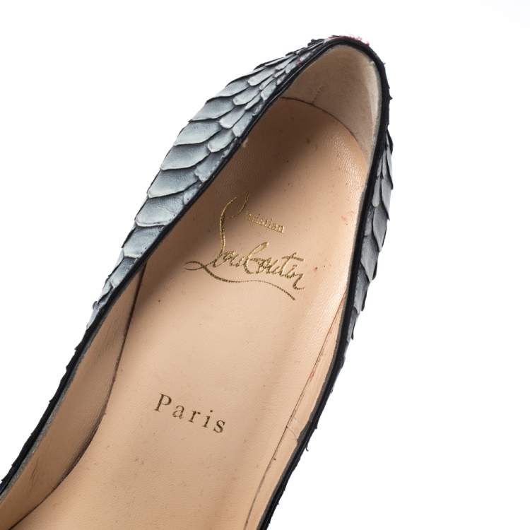 Pre Owned Christian Louboutin Grey Python Leather So Kate Pumps Size 37