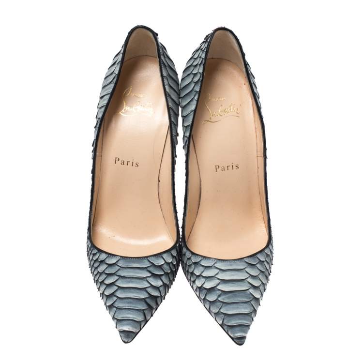 Pre Owned Christian Louboutin Grey Python Leather So Kate Pumps Size 37