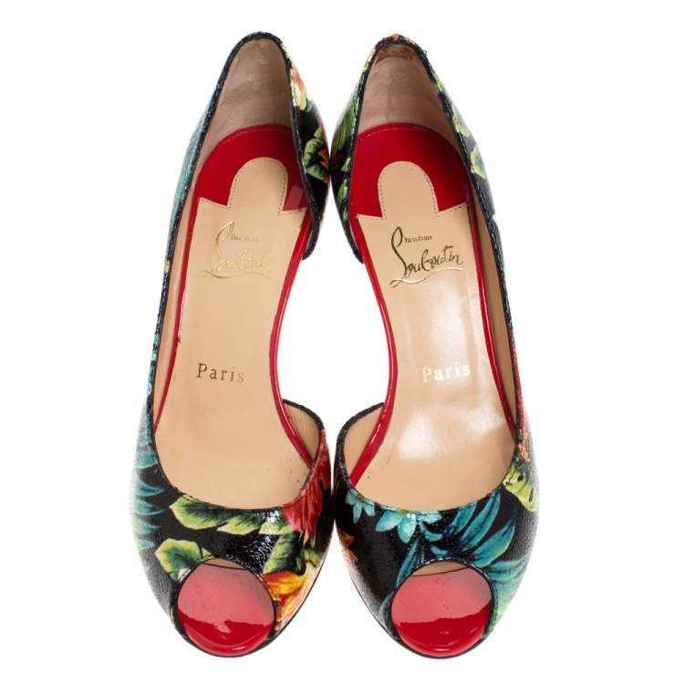 Pre Owned Christian Louboutin Multicolor Hawaii Print Patent Leather Demi You D'Orsay Pumps Size 38