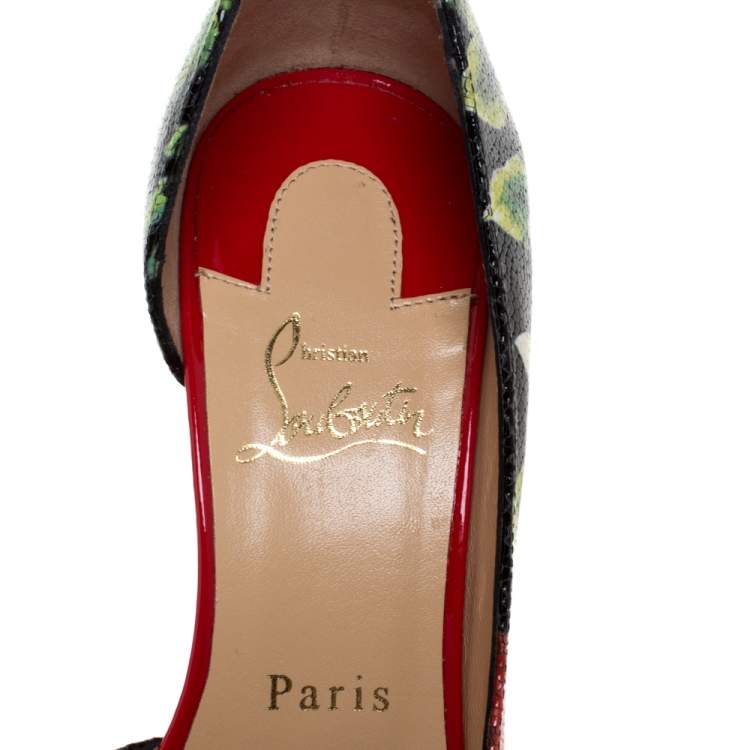 Pre Owned Christian Louboutin Multicolor Hawaii Print Patent Leather Demi You D'Orsay Pumps Size 38