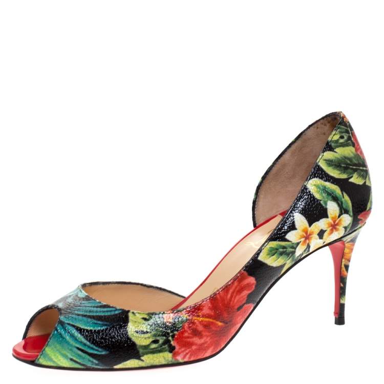 Pre Owned Christian Louboutin Multicolor Hawaii Print Patent Leather Demi You D'Orsay Pumps Size 38