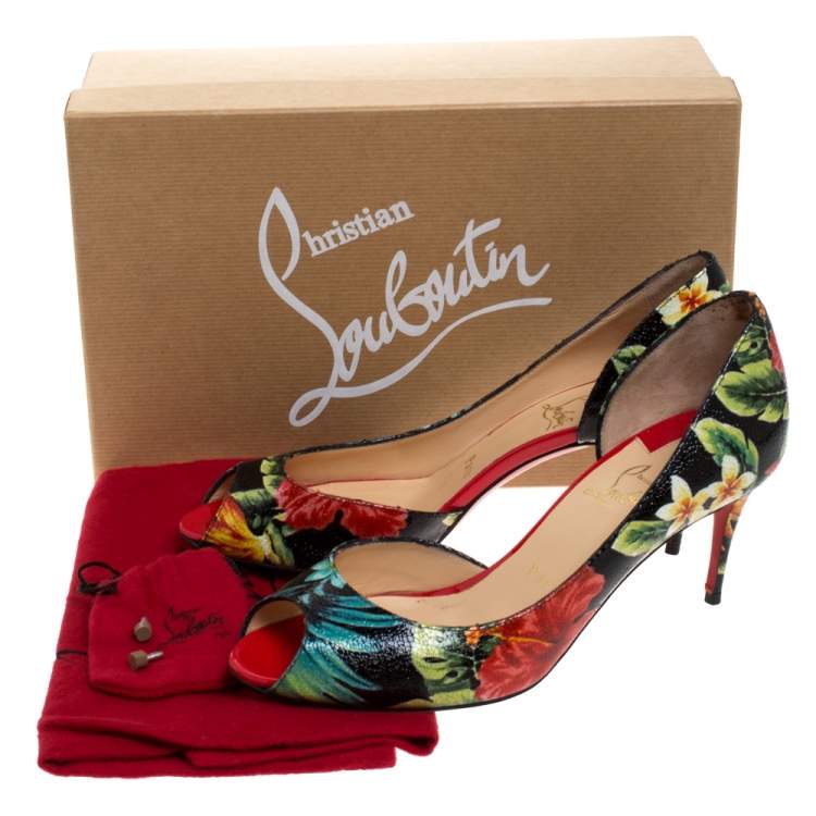 Pre Owned Christian Louboutin Multicolor Hawaii Print Patent Leather Demi You D'Orsay Pumps Size 38