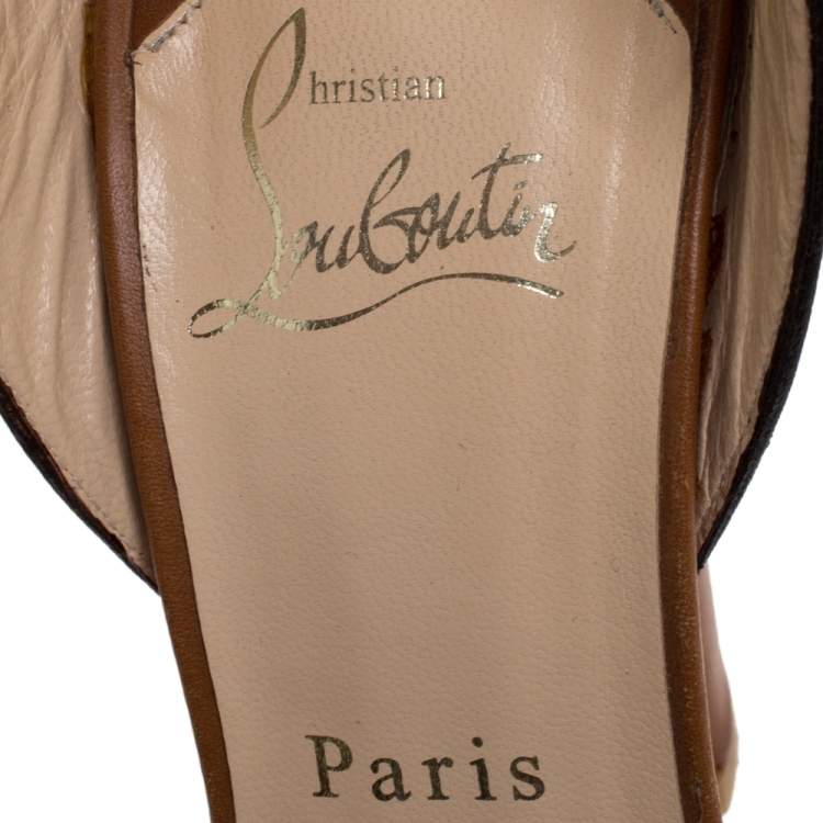 Pre Owned Christian Louboutin Tan Leather Ankle Strap Platform Sandals Size 38
